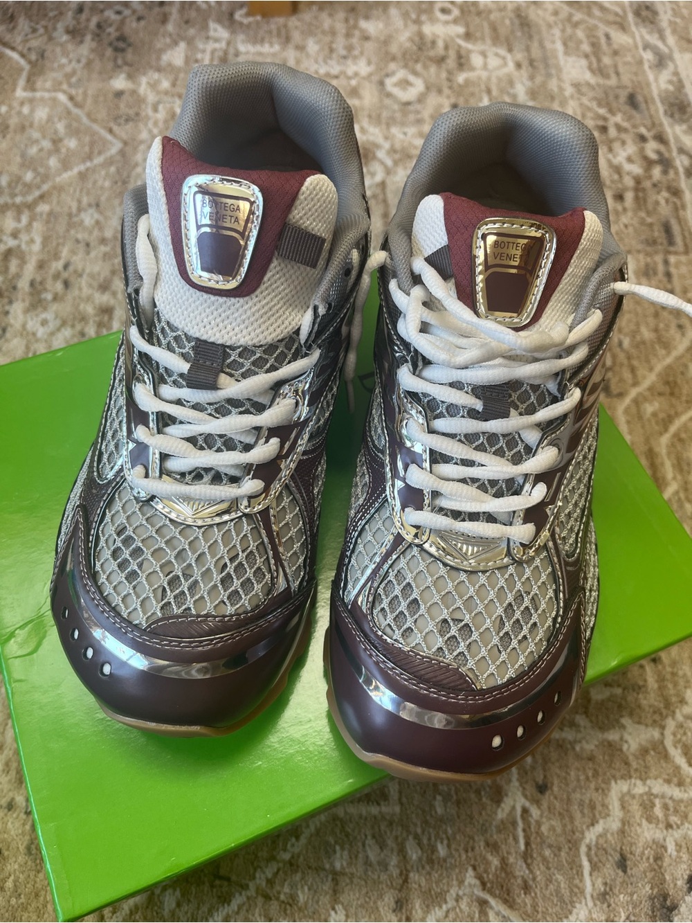 Bottega Veneta Silver Mesh & Burgundy Accent Men’s Sneakers